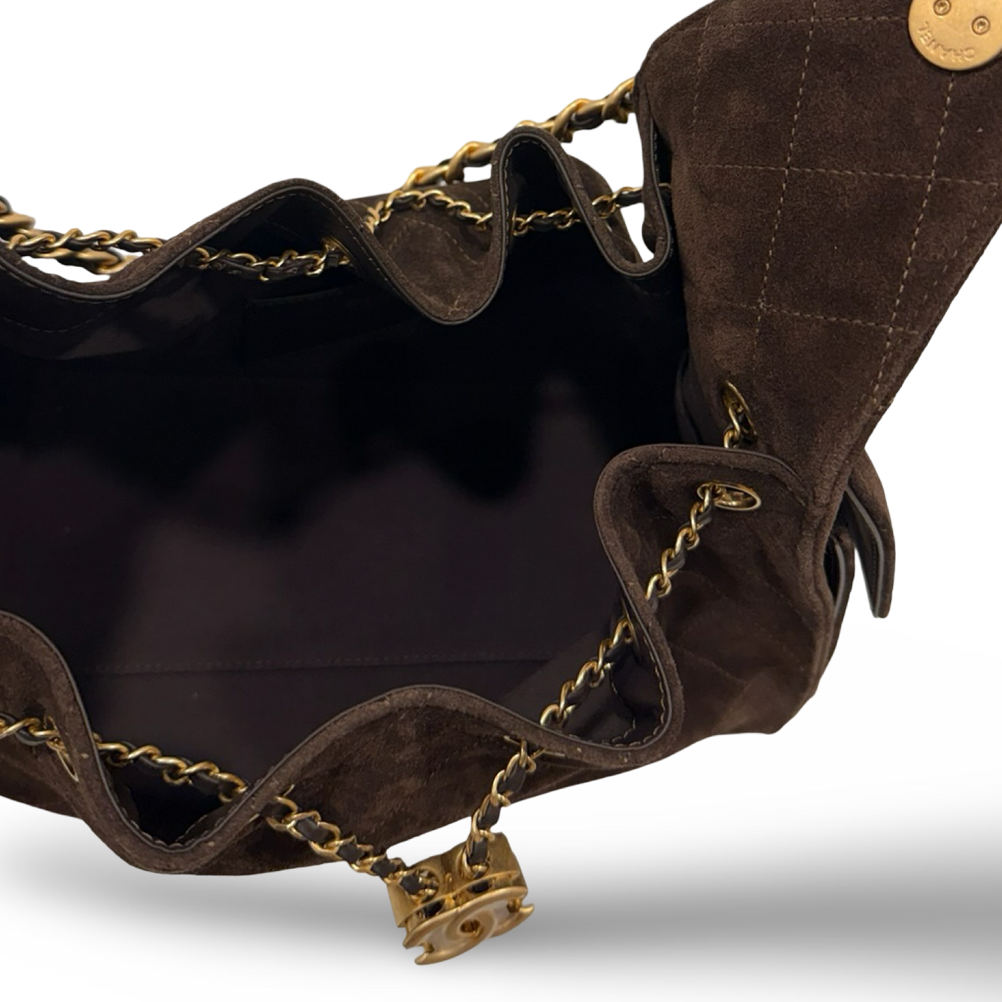 Chanel Quilted Suede Small 25 Bag - GHW / Brown