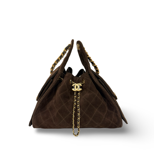 Chanel Quilted Suede Small 25 Bag - GHW / Brown