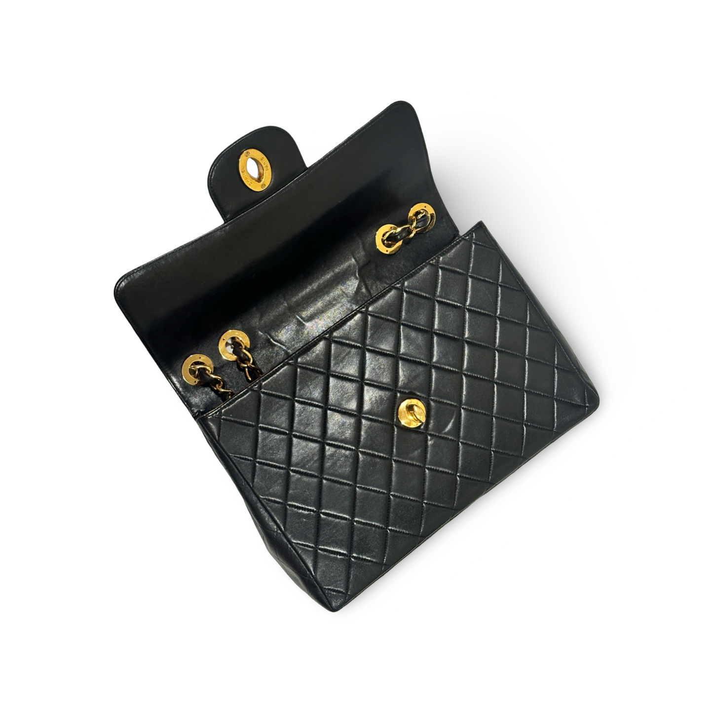 Chanel Vintage Big Logo XL Single Flap Gold Black