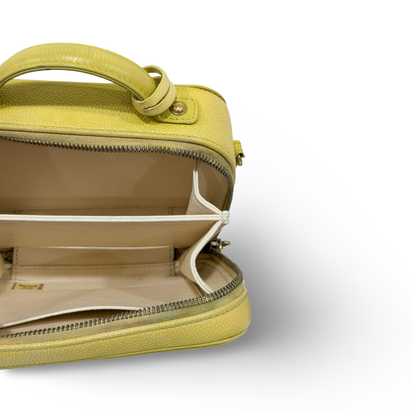 Chanel Quilted Caviar Small Vanity Case - GHW / Yellow