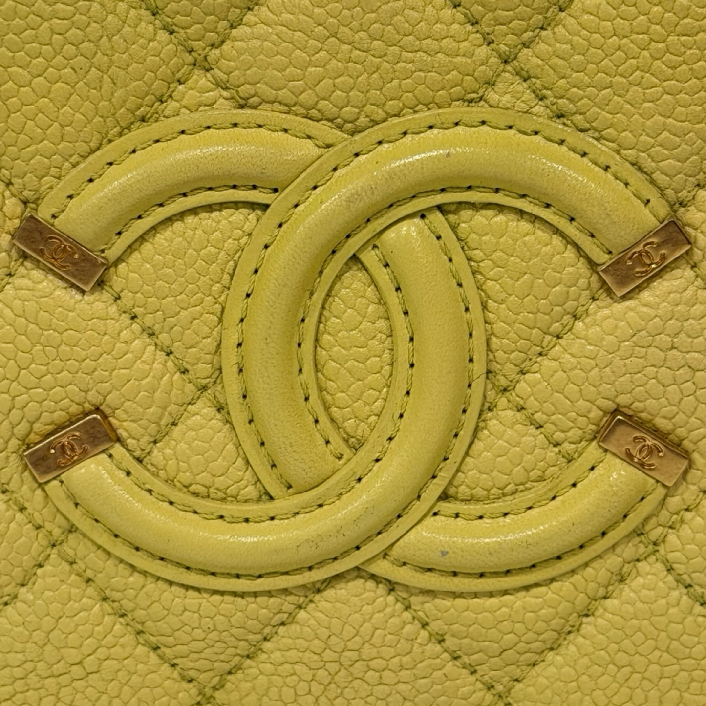 Chanel Quilted Caviar Small Vanity Case - GHW / Yellow