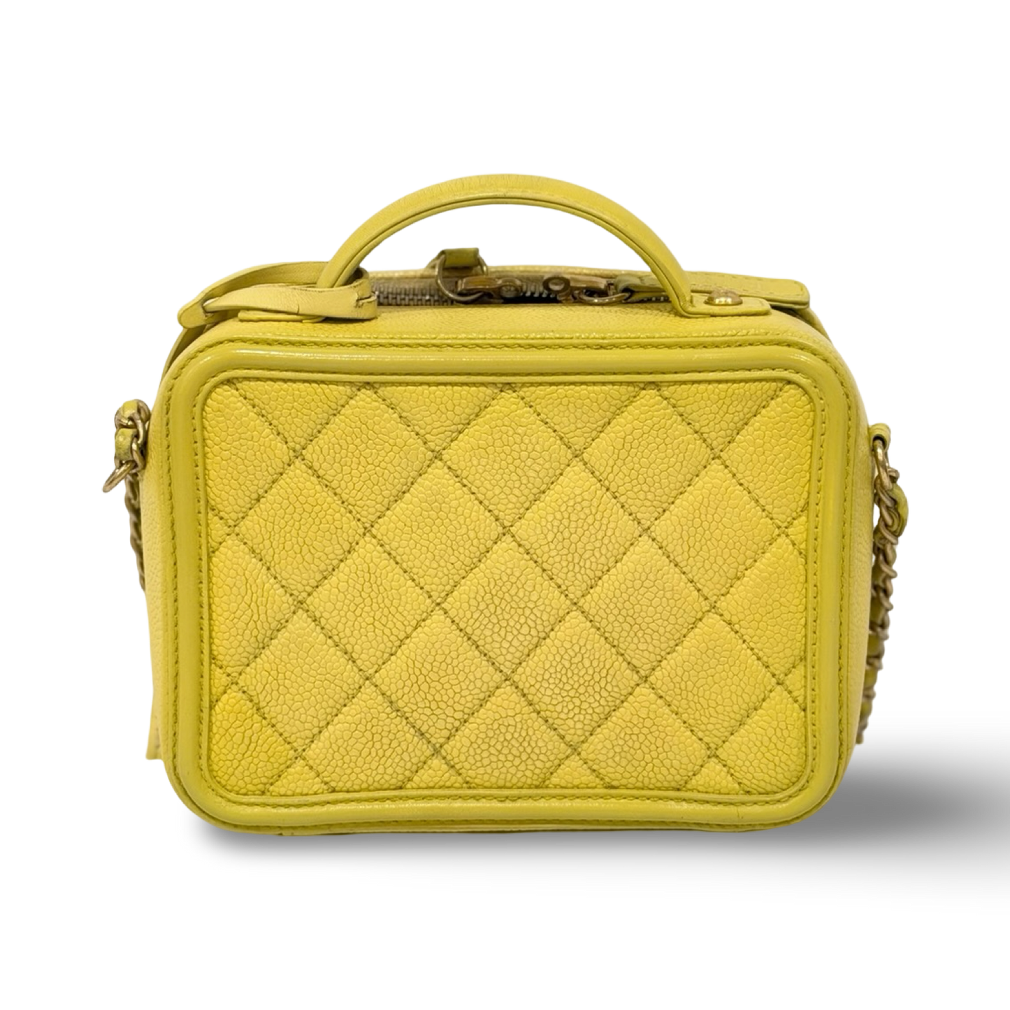 Chanel Quilted Caviar Small Vanity Case - GHW / Yellow