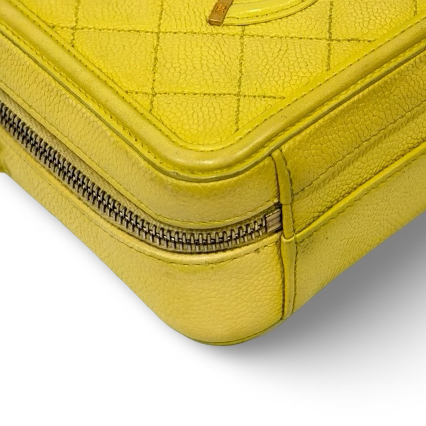 Chanel Quilted Caviar Small Vanity Case - GHW / Yellow