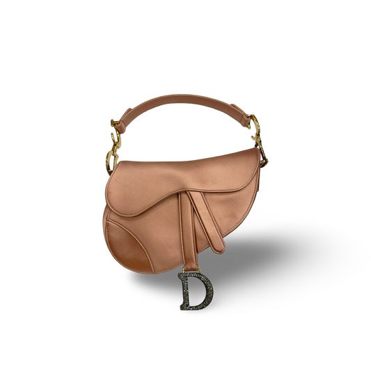 Dior Satin Crystal Embellished Mini Saddle Bag - SHW / Pink
