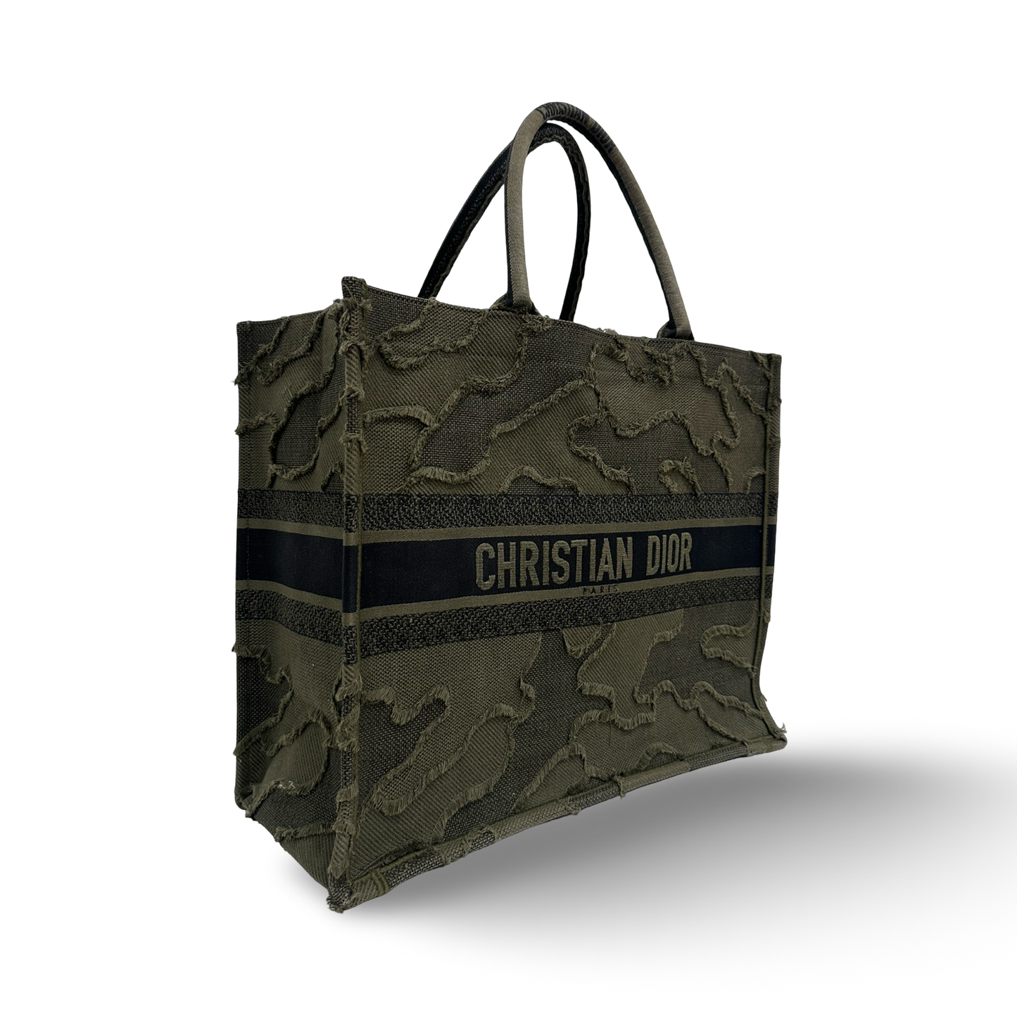Dior Canvas Embroidered Camouflage Medium Book Tote - Green