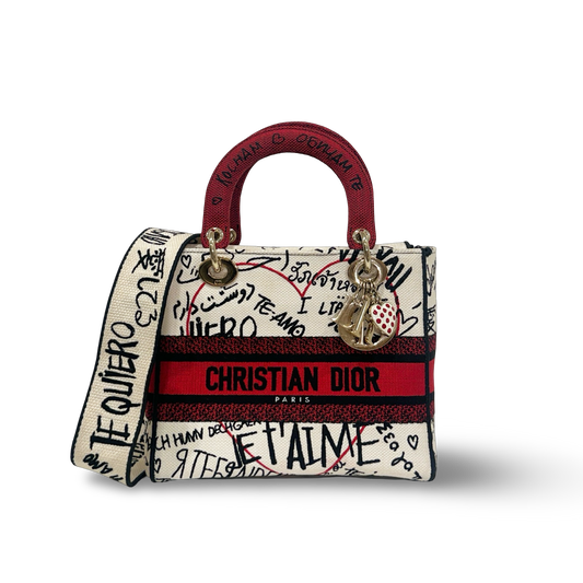 Dior Canvas D-Lite Medium Amour Graffiti Lady Dior Lady - GHW / Red White