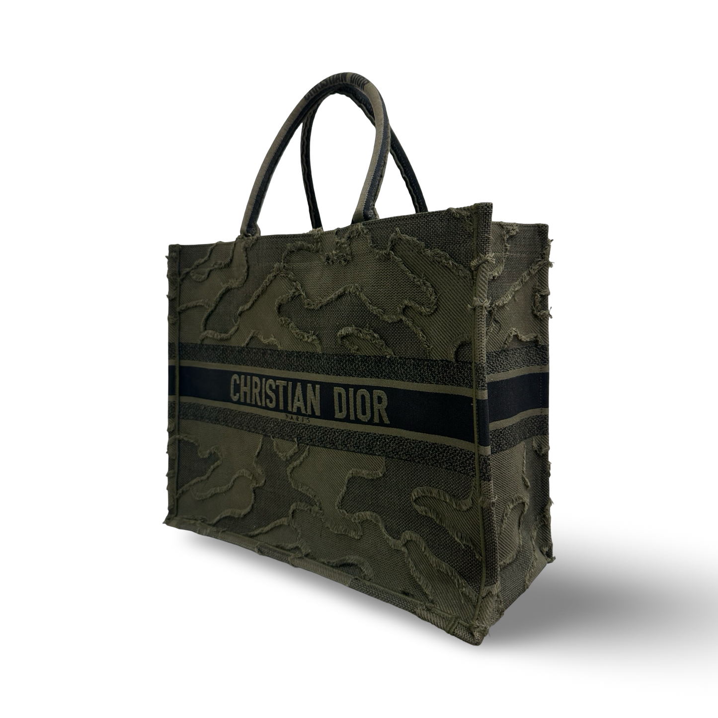 Dior Canvas Embroidered Camouflage Medium Book Tote - Green