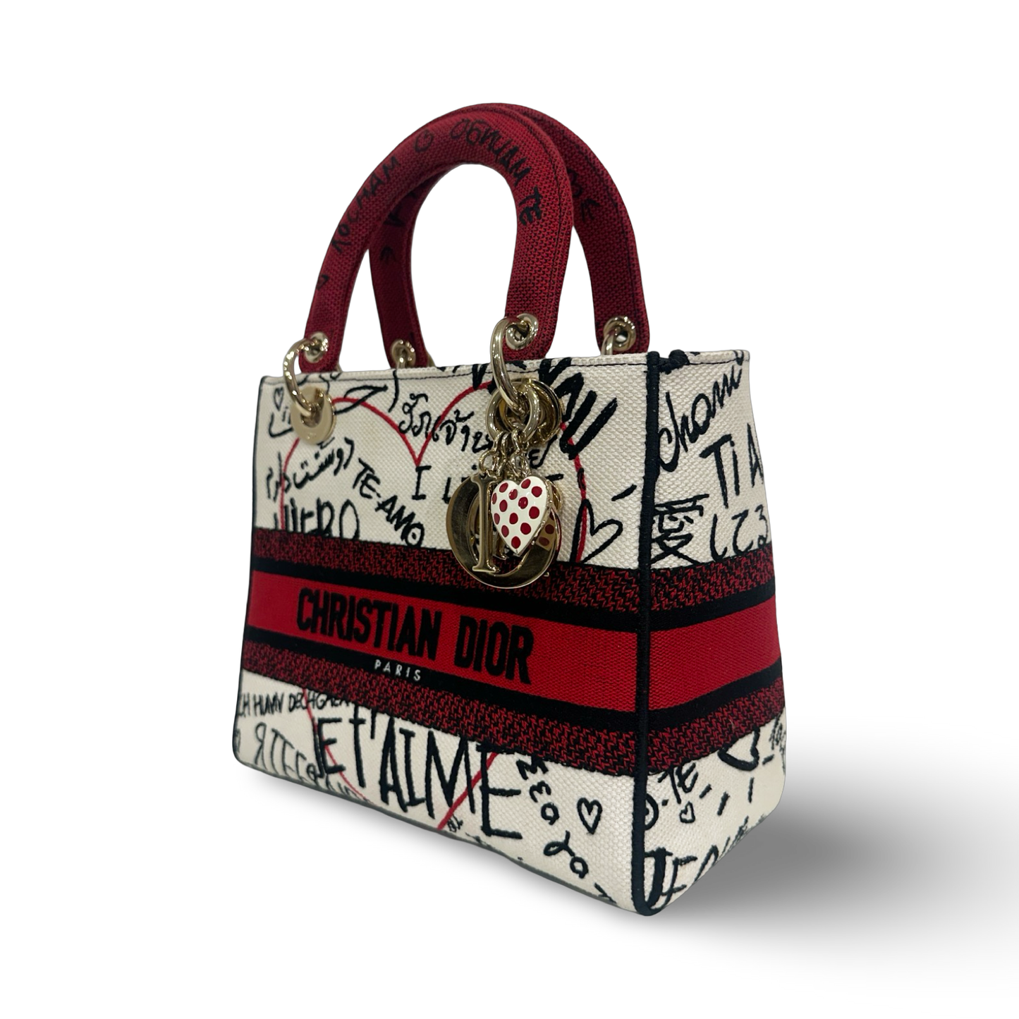 Dior Canvas D-Lite Medium Amour Graffiti Lady Dior Lady - GHW / Red White