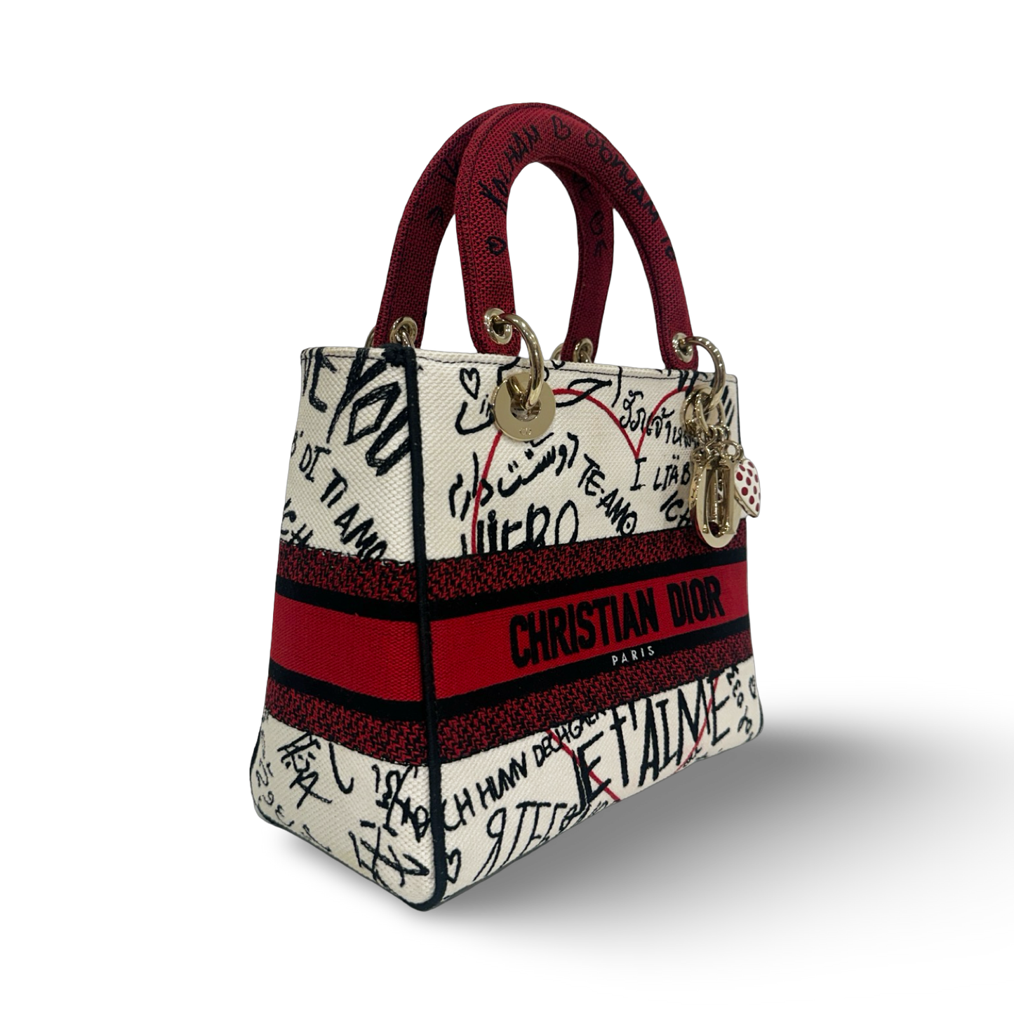 Dior Canvas D-Lite Medium Amour Graffiti Lady Dior Lady - GHW / Red White