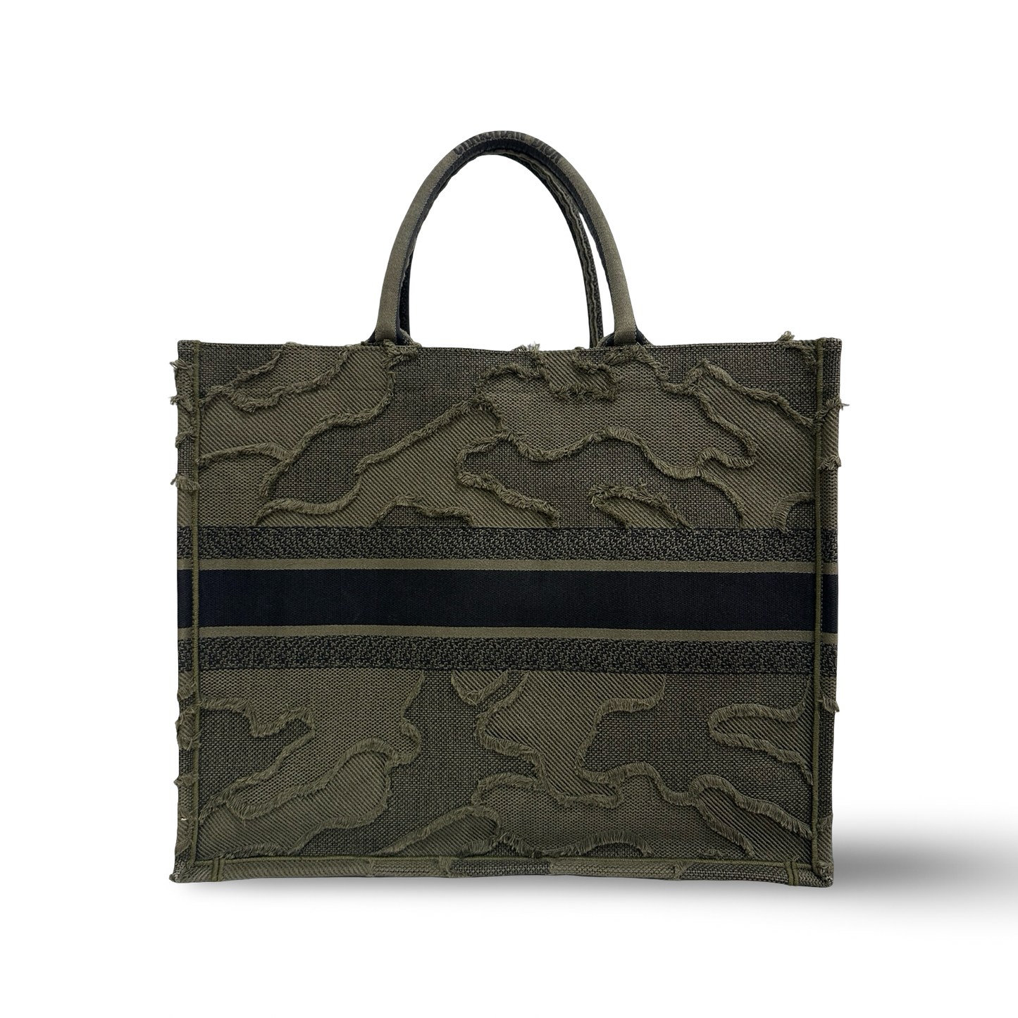 Dior Canvas Embroidered Camouflage Medium Book Tote - Green