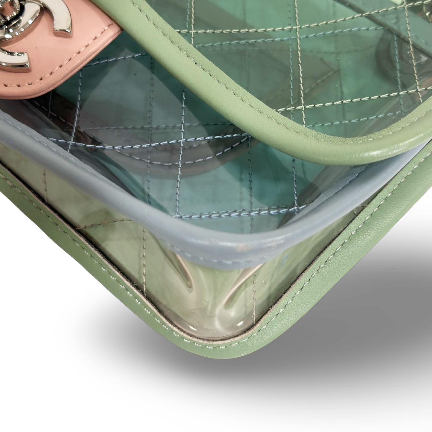363 Chanel Quilted PVC Medium Splash Flap - SHW / Blue Pink