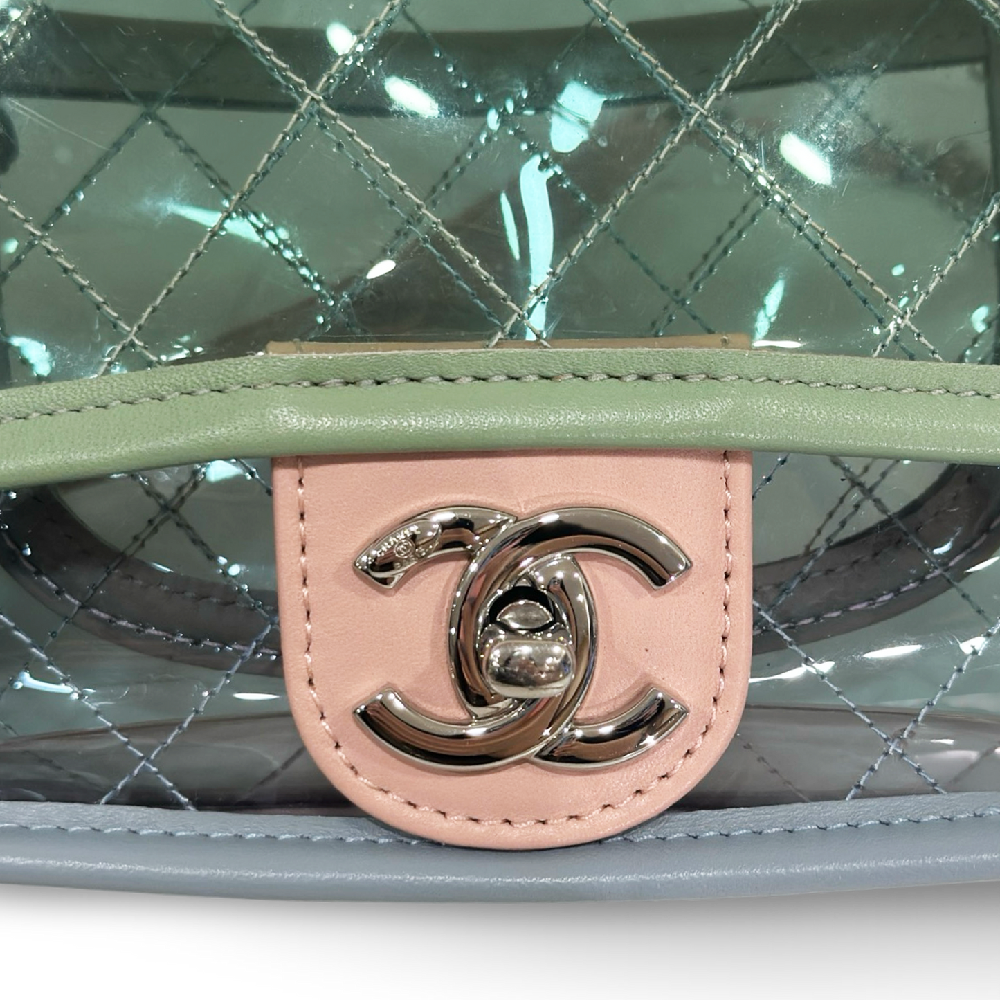 363 Chanel Quilted PVC Medium Splash Flap - SHW / Blue Pink