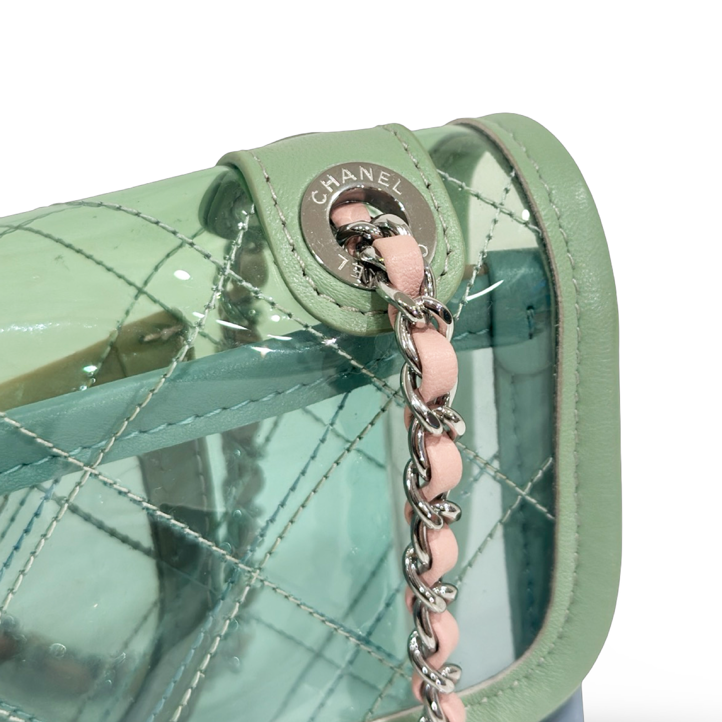 363 Chanel Quilted PVC Medium Splash Flap - SHW / Blue Pink
