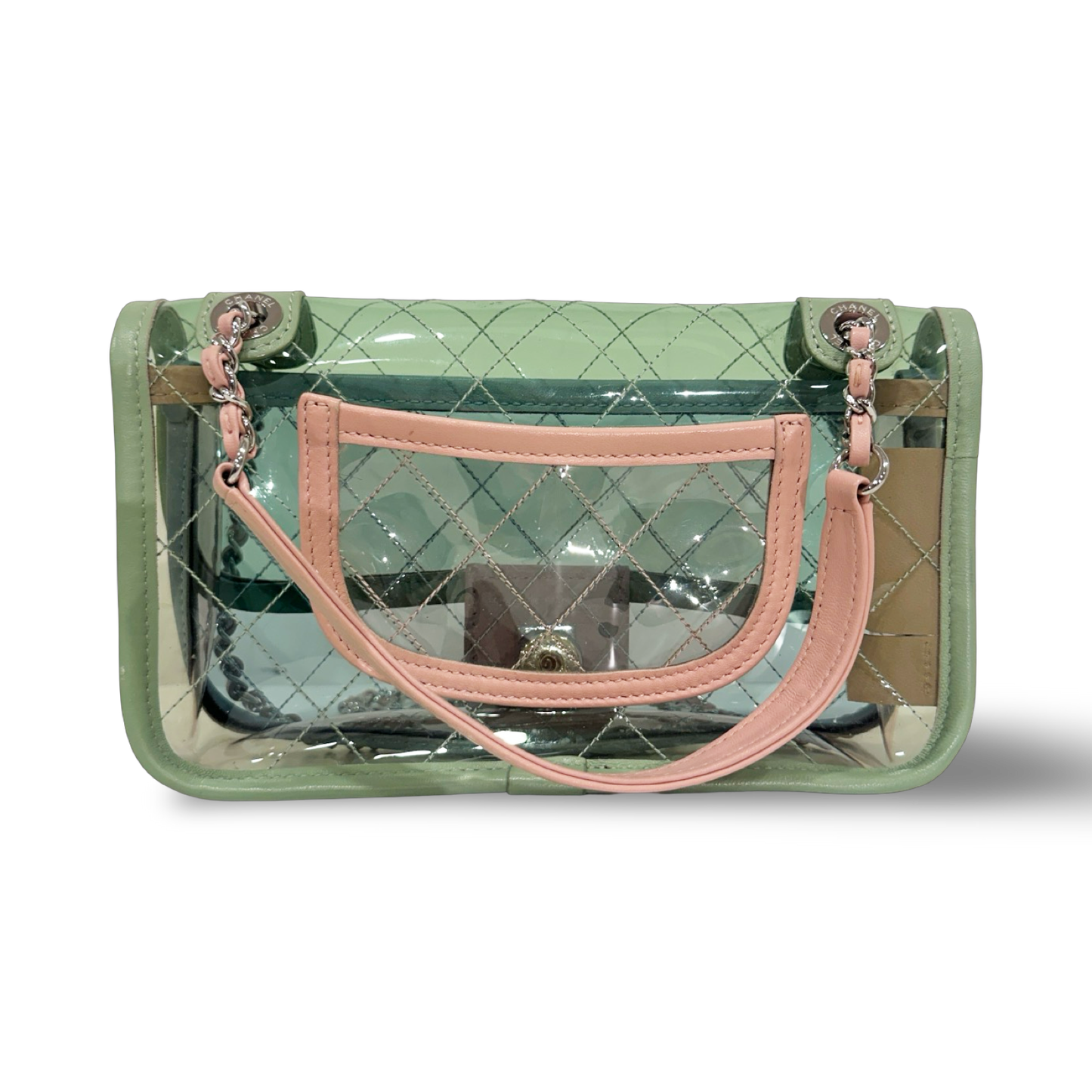363 Chanel Quilted PVC Medium Splash Flap - SHW / Blue Pink