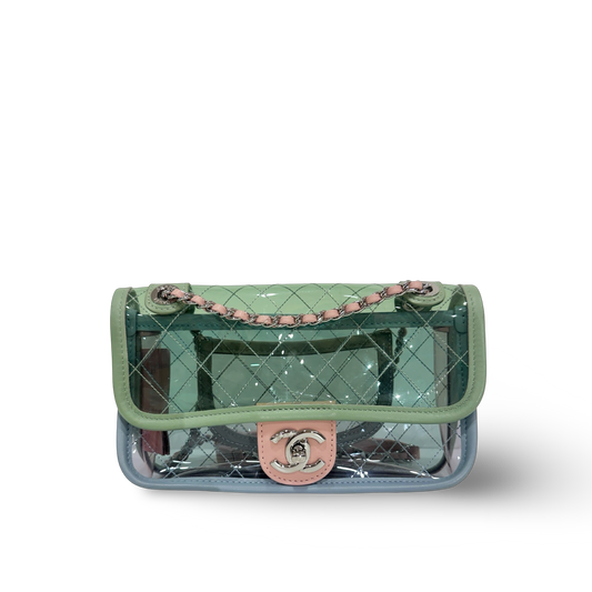 363 Chanel Quilted PVC Medium Splash Flap - SHW / Blue Pink