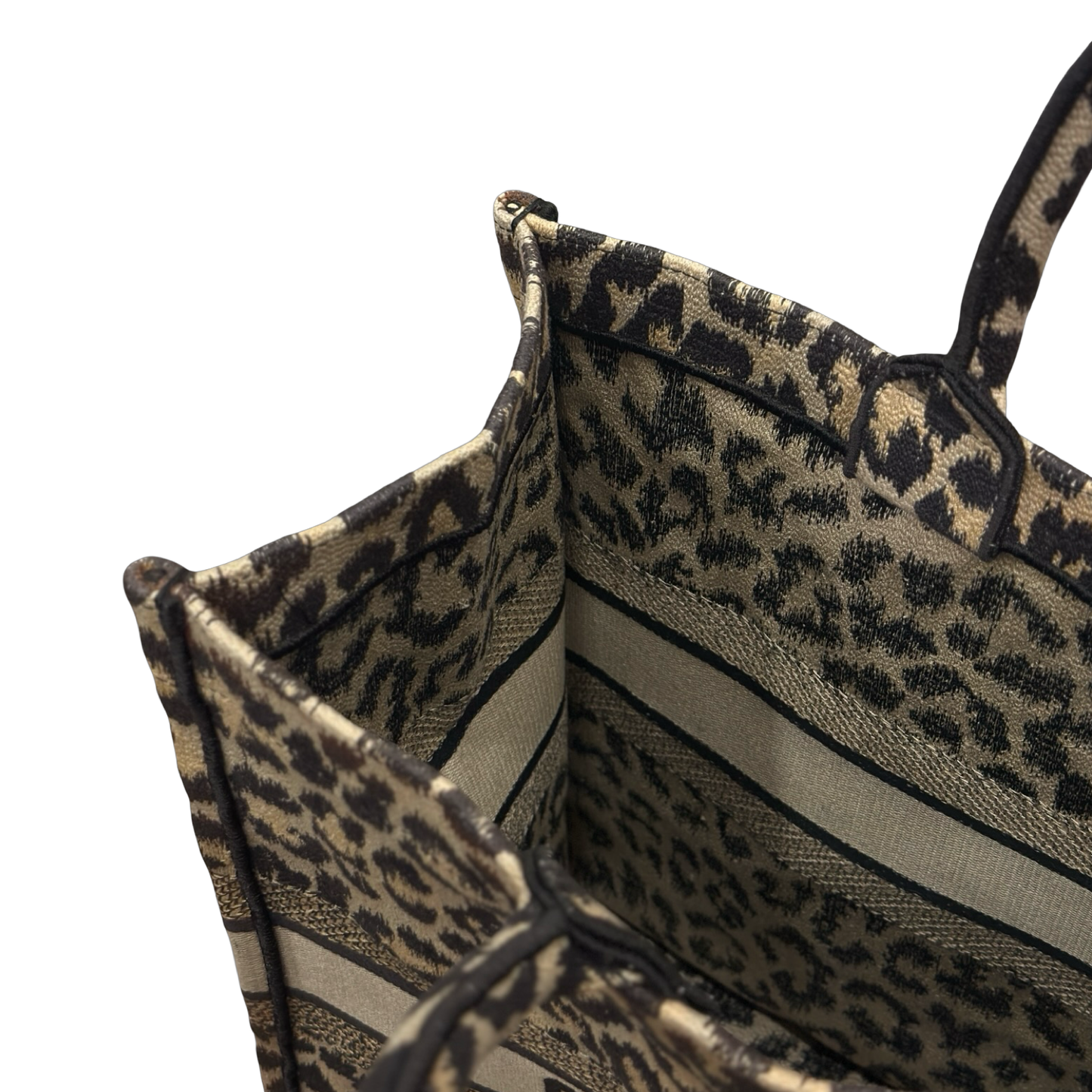Dior Embroidered Canvas Large Leopard Tote - Brown