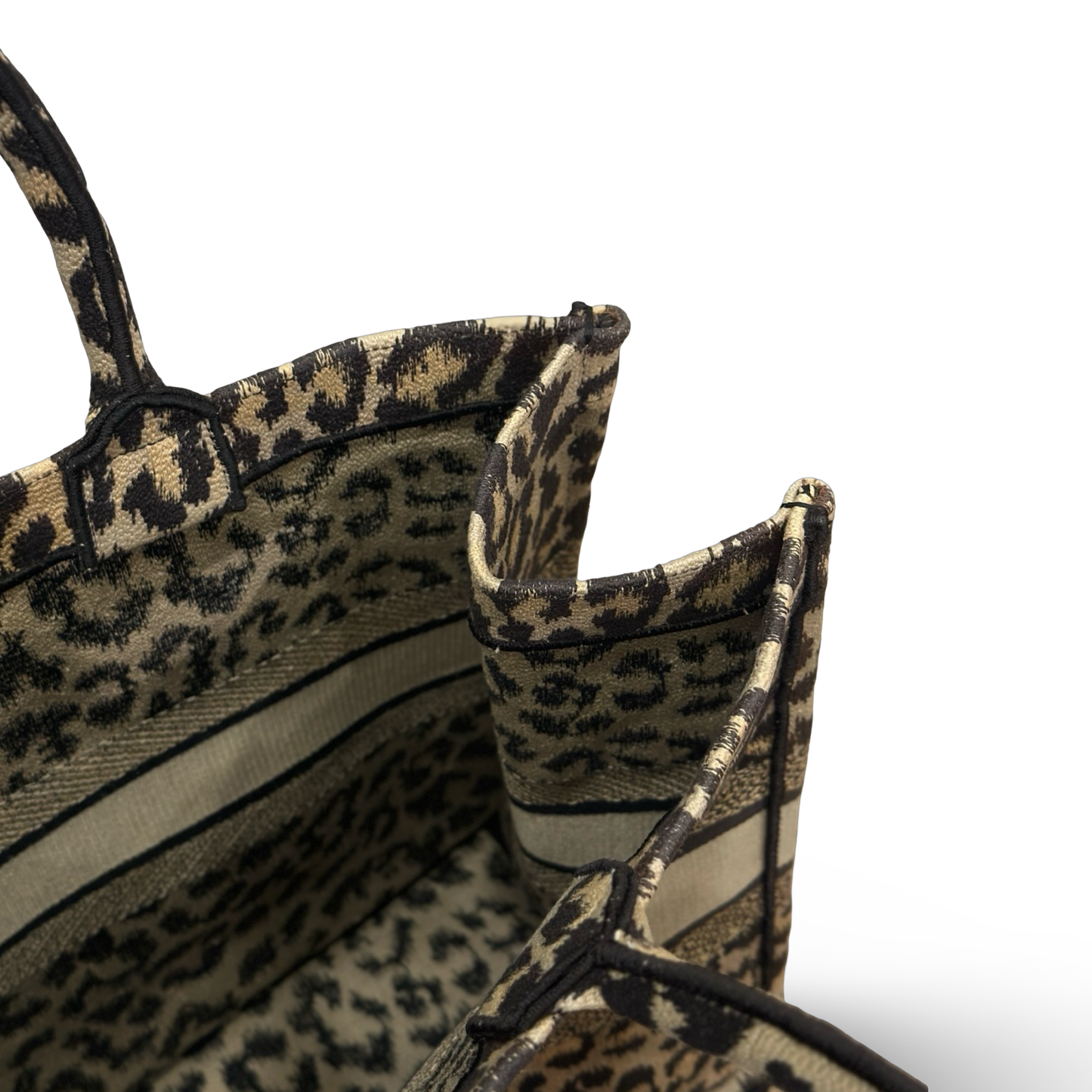 Dior Embroidered Canvas Large Leopard Tote - Brown