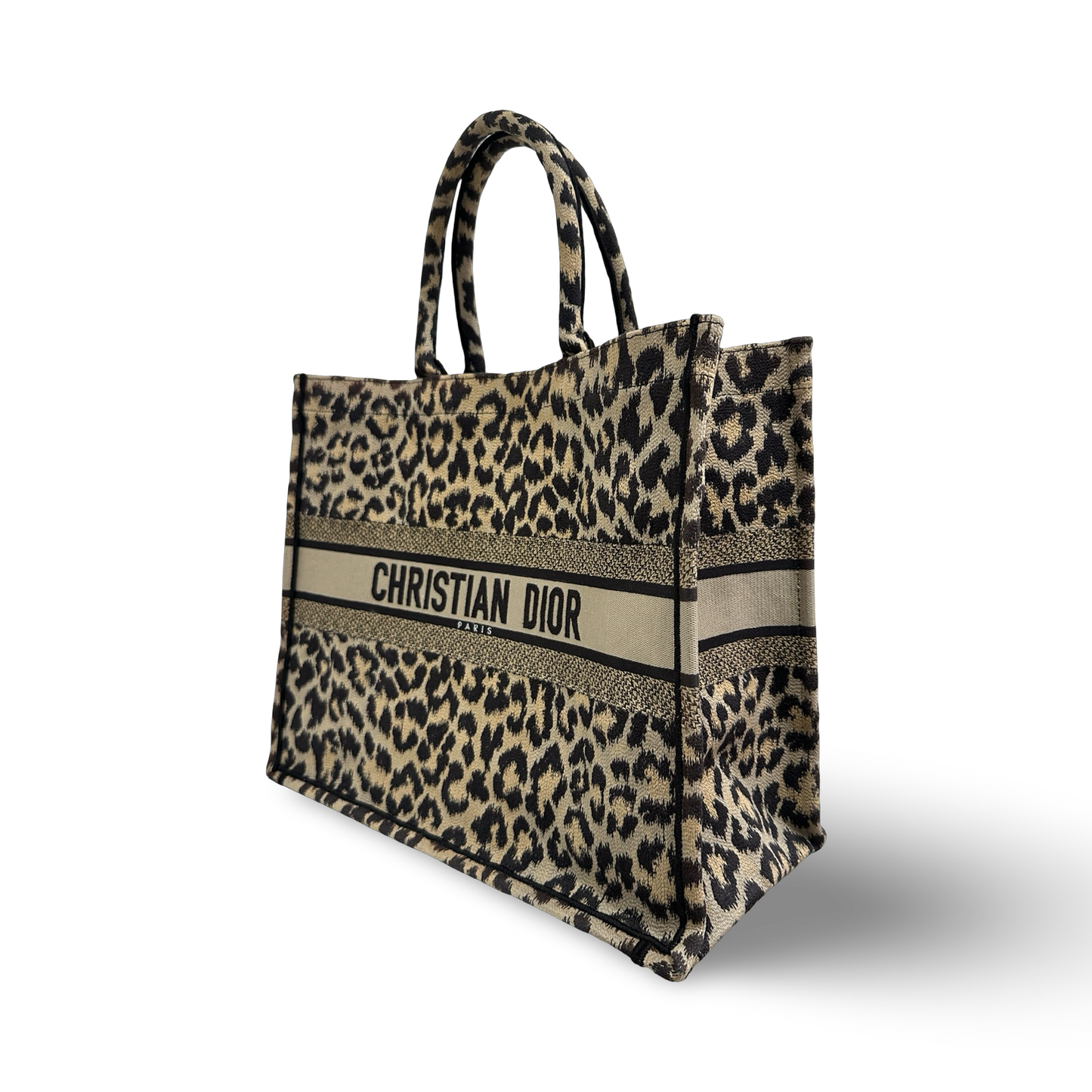 Dior Embroidered Canvas Large Leopard Tote - Brown