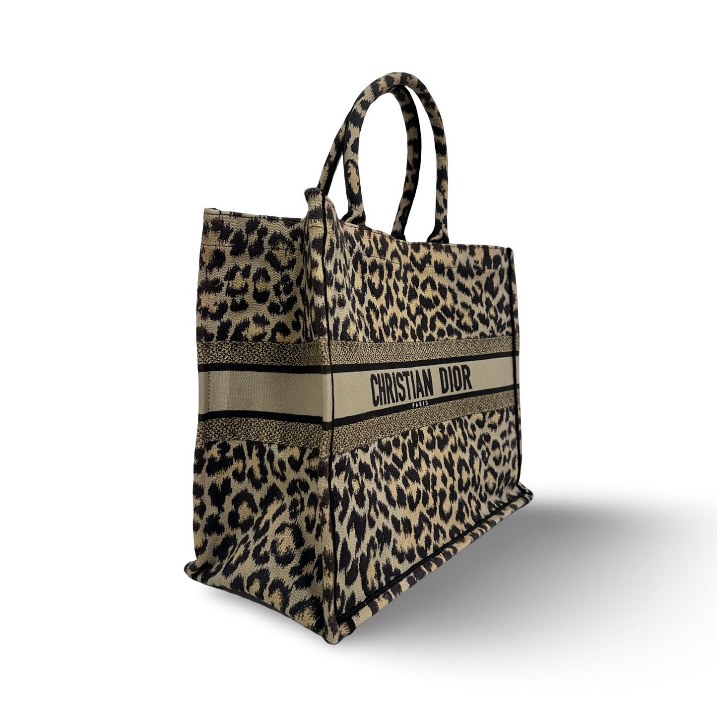 Dior Embroidered Canvas Large Leopard Tote - Brown