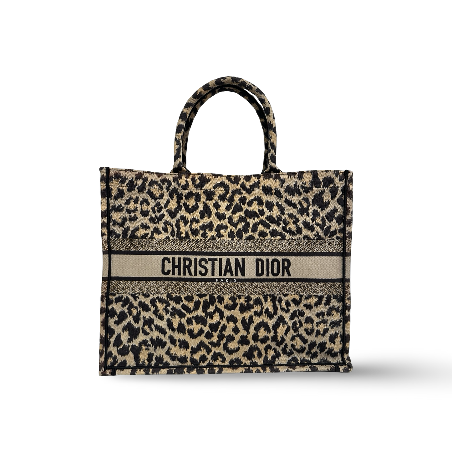 Dior Embroidered Canvas Large Leopard Tote - Brown