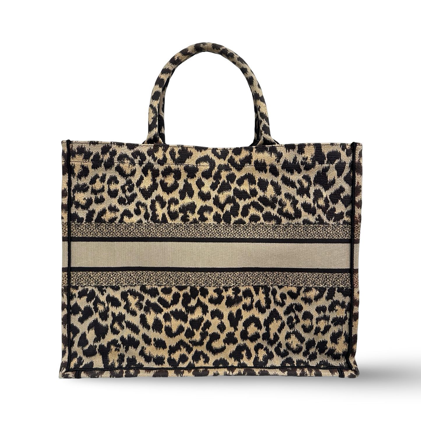 Dior Embroidered Canvas Large Leopard Tote - Brown