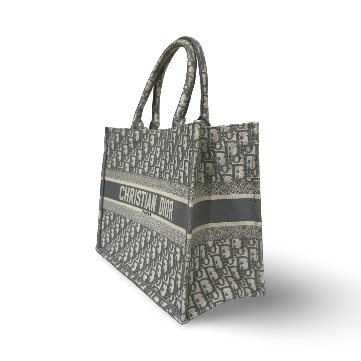 Dior Quilled Canvas Oblique Medium Book Tote - Grey