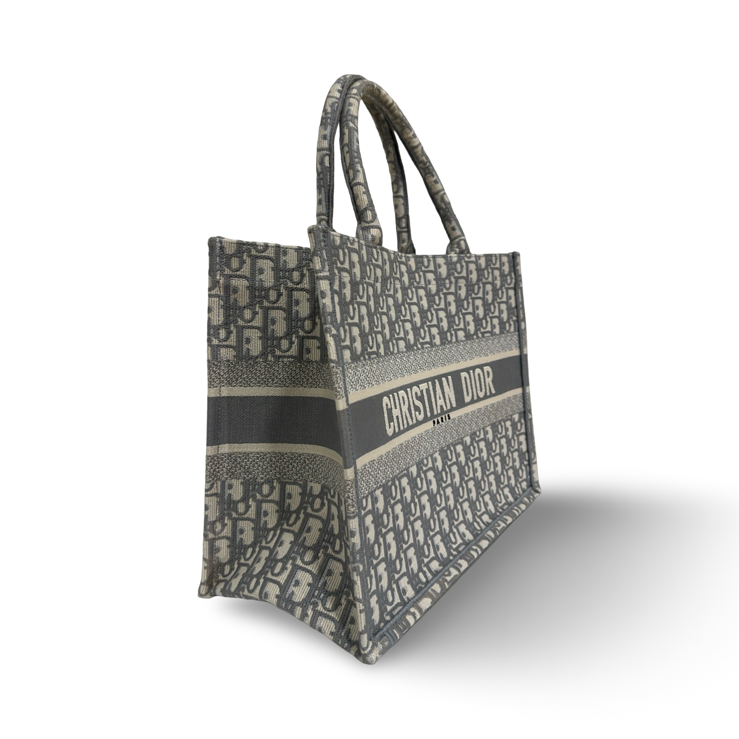 Dior Quilled Canvas Oblique Medium Book Tote - Grey