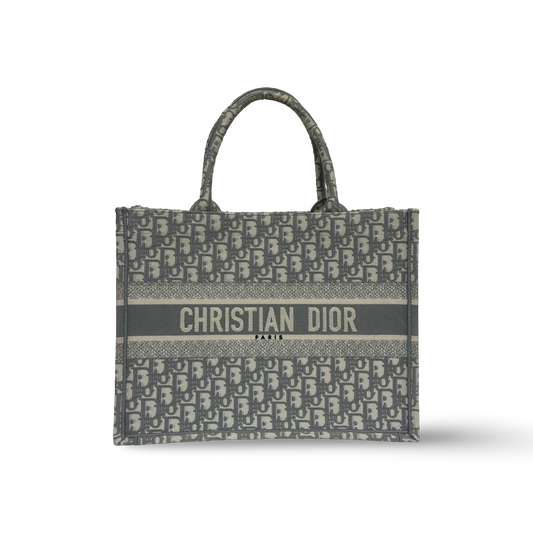 Dior Quilled Canvas Oblique Medium Book Tote - Grey