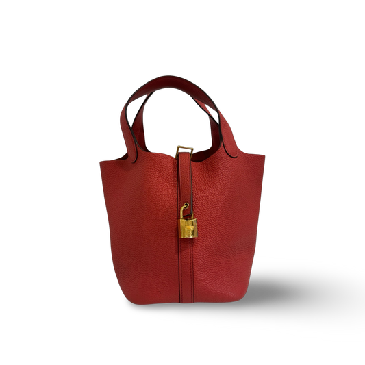 Hermes Togo 5E Vermillon Picotin 18 - Gold / Red