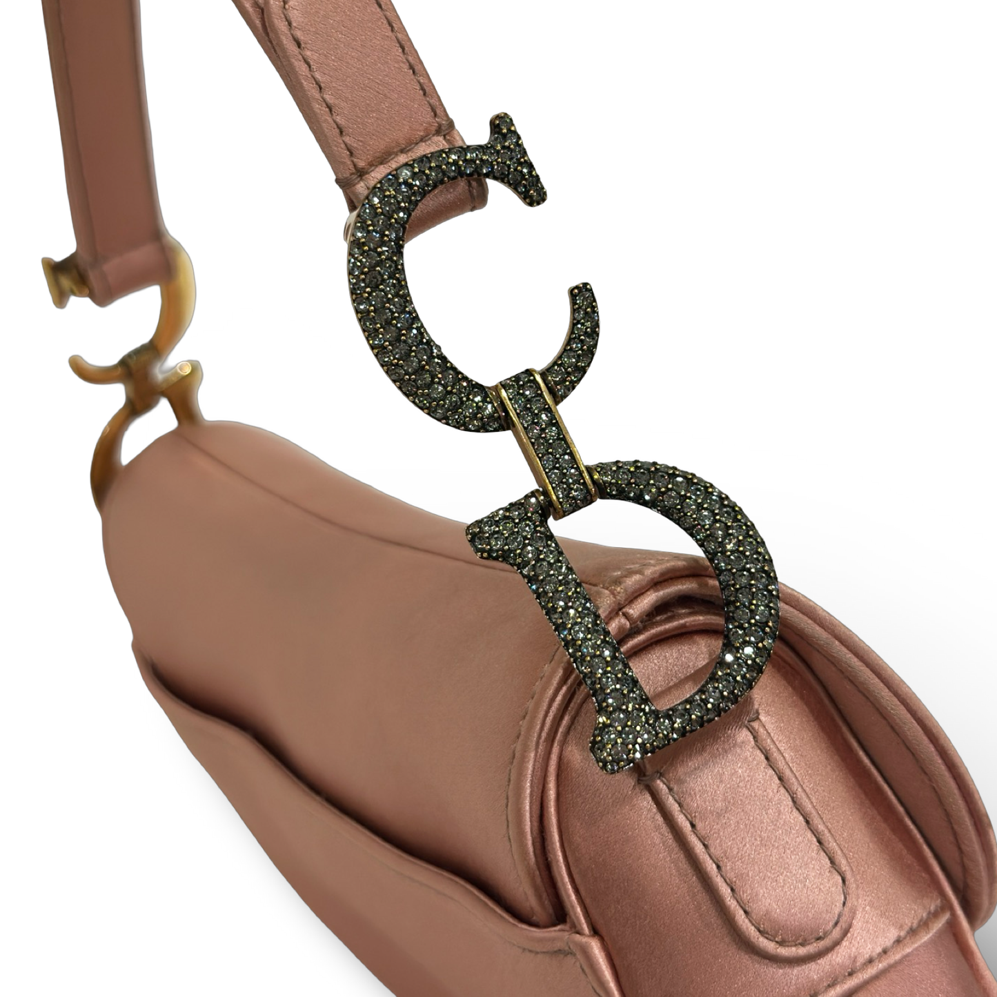 Dior Satin Crystal Embellished Mini Saddle Bag - SHW / Pink