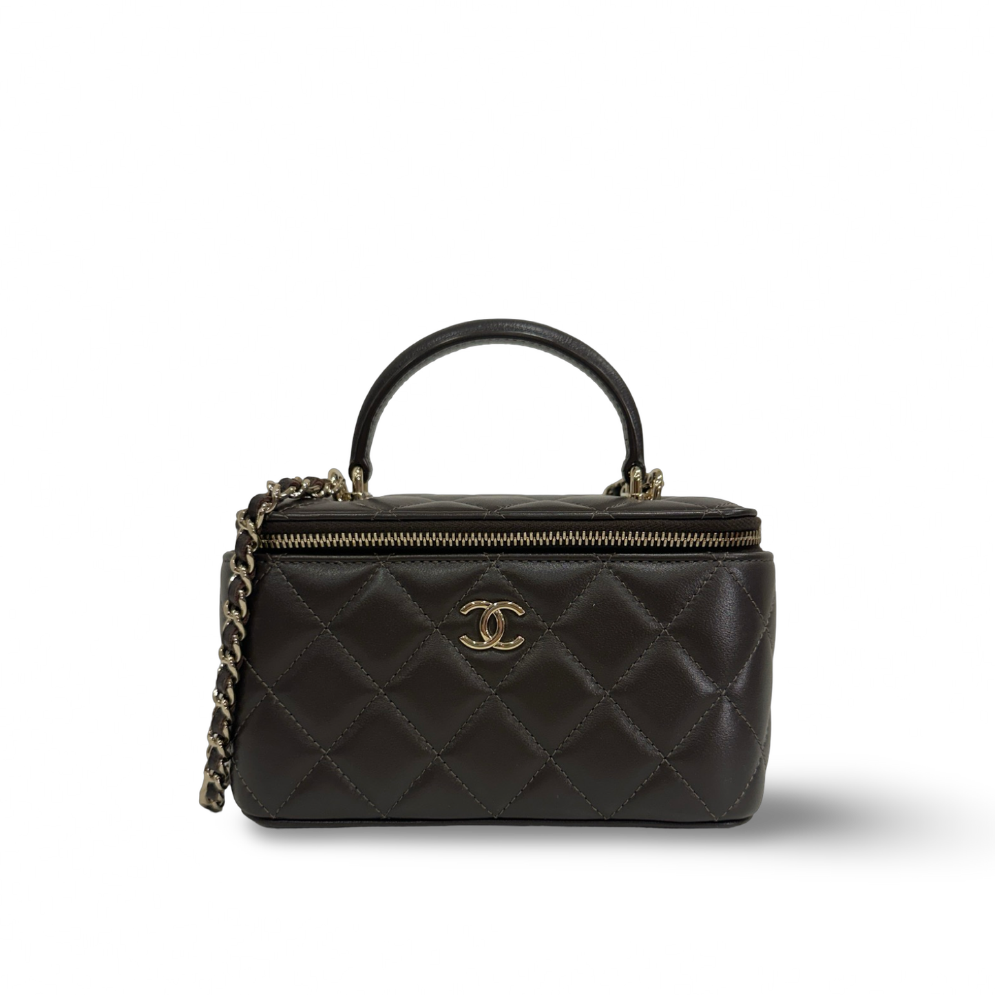 Chanel Quilted Lambskin Small Tophandle Vanity Box - GHW / Brown