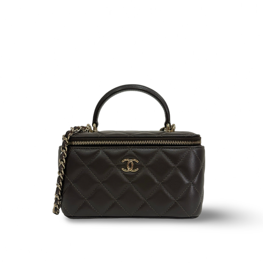 Chanel Quilted Lambskin Small Tophandle Vanity Box - GHW / Brown