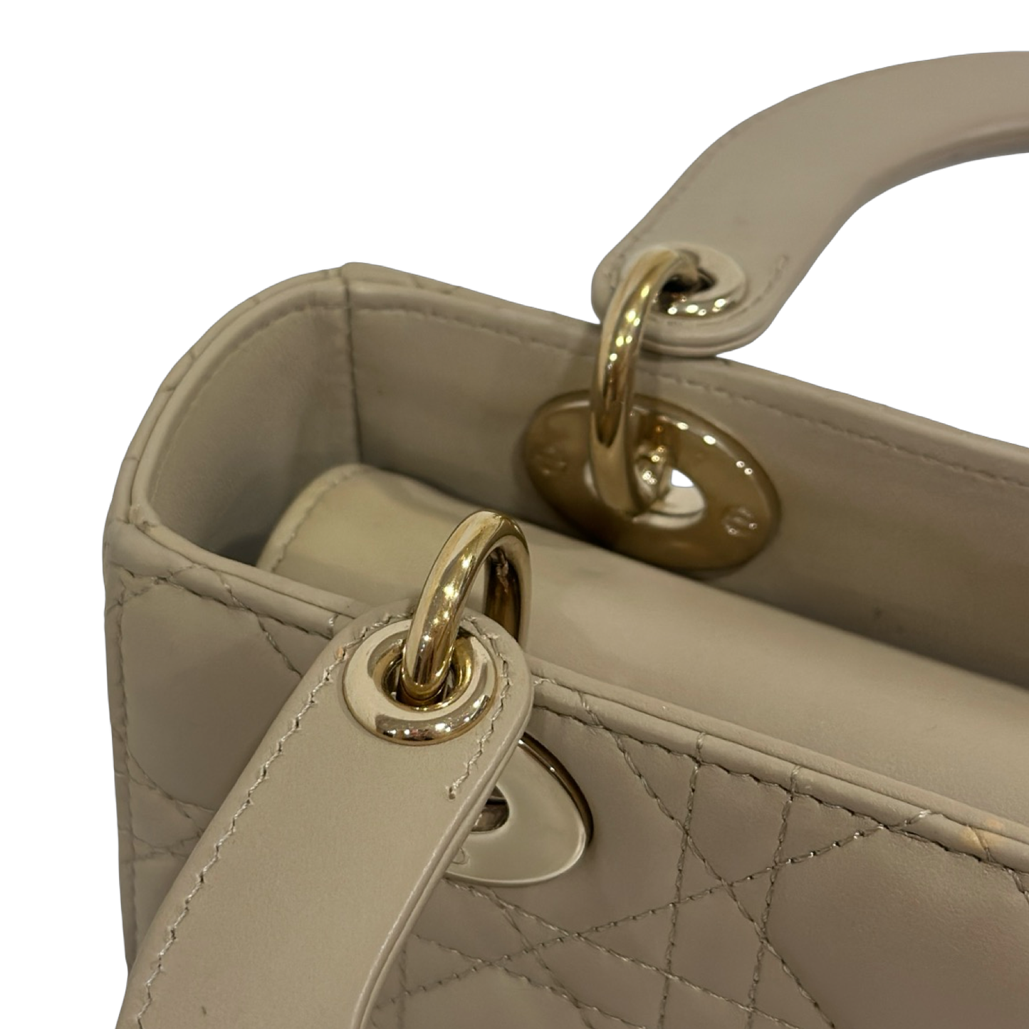 Dior Quilled Lambskin Small ABC Dior Lady Bag - GHW / Beige