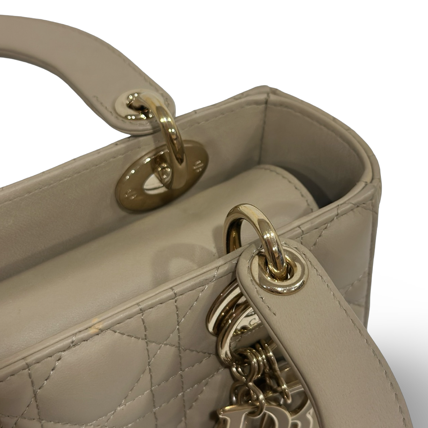 Dior Quilled Lambskin Small ABC Dior Lady Bag - GHW / Beige