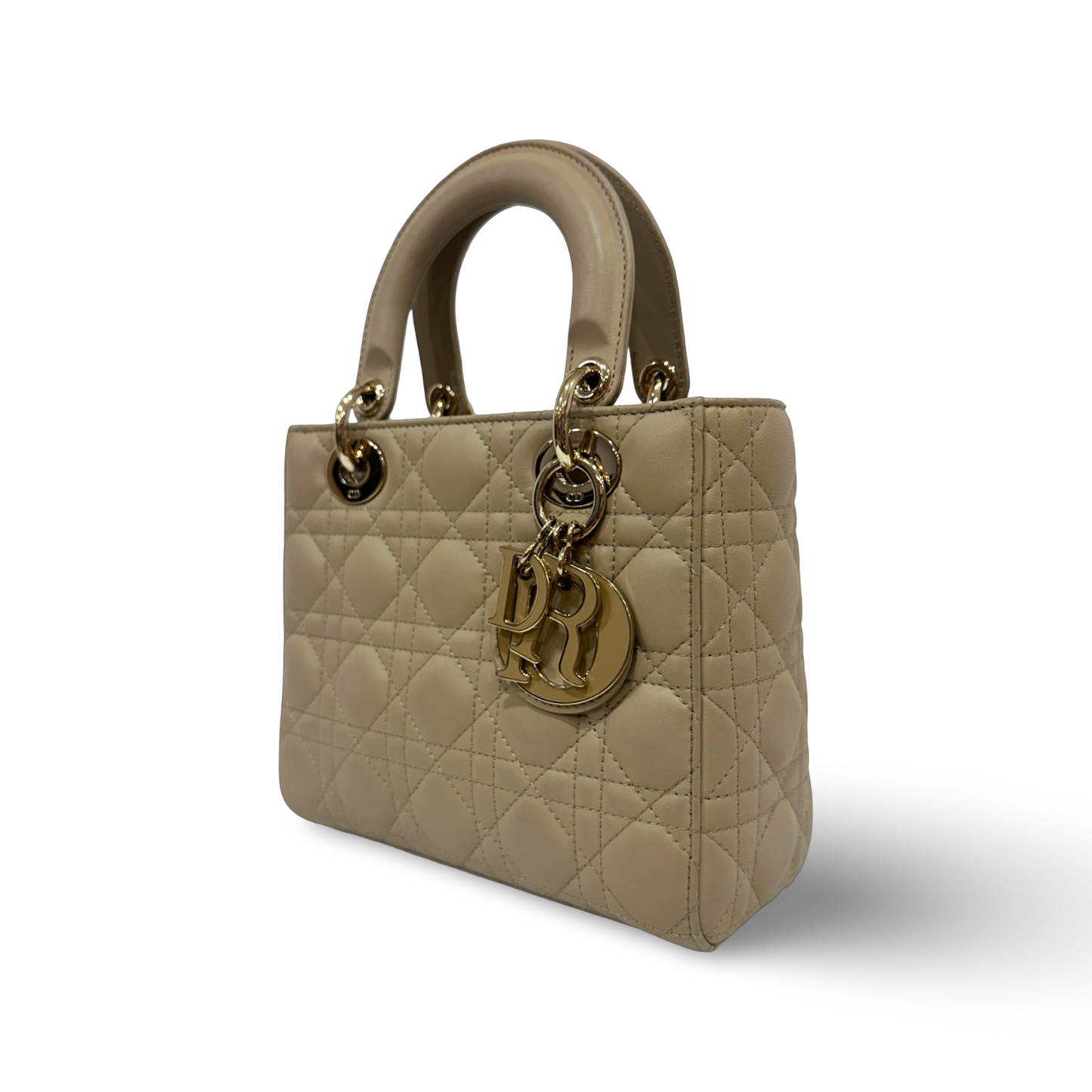 Dior Quilled Lambskin Small ABC Dior Lady Bag - GHW / Beige