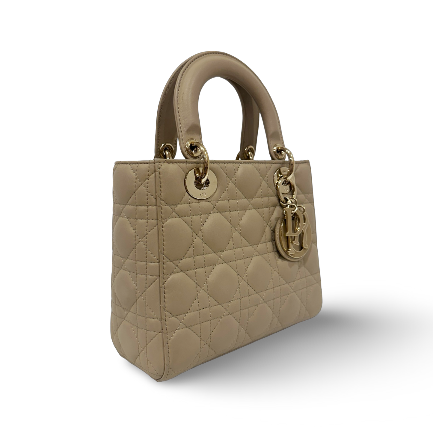 Dior Quilled Lambskin Small ABC Dior Lady Bag - GHW / Beige
