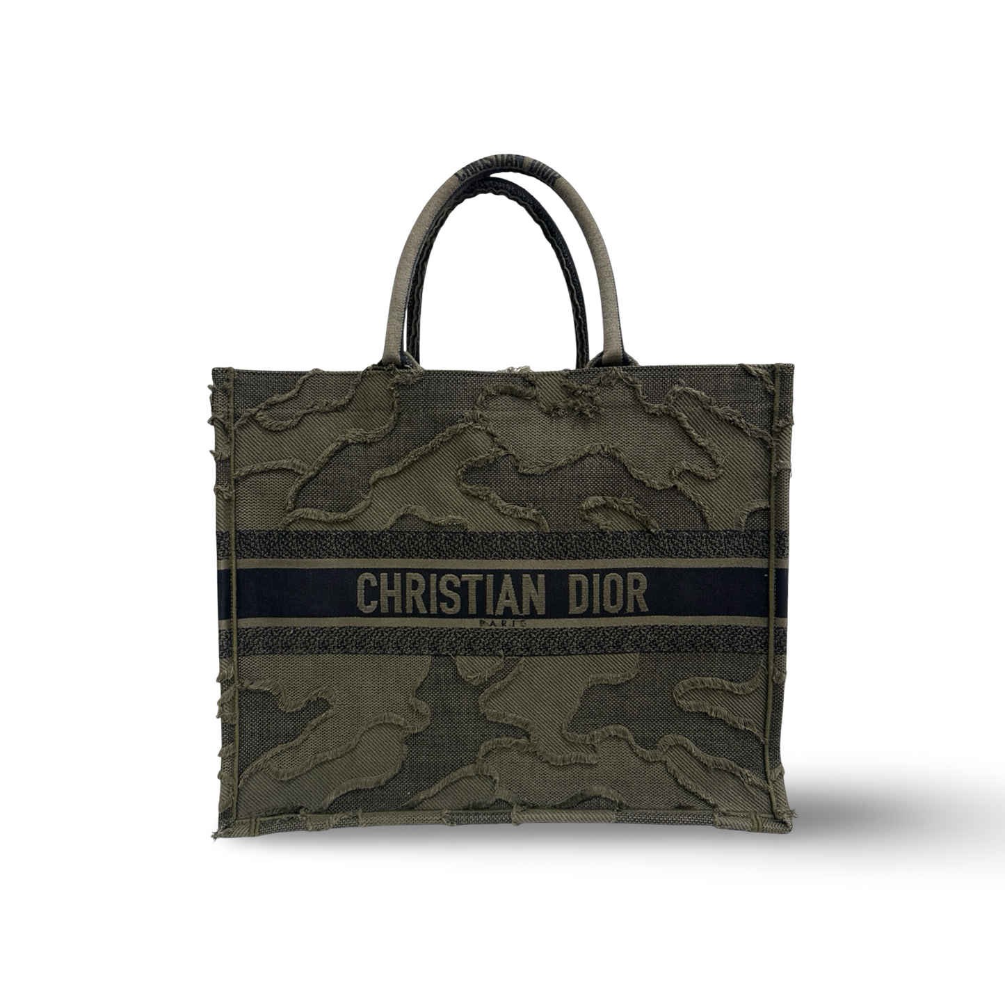 Dior Canvas Embroidered Camouflage Medium Book Tote - Green