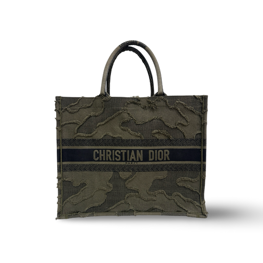 Dior Canvas Embroidered Camouflage Medium Book Tote - Green