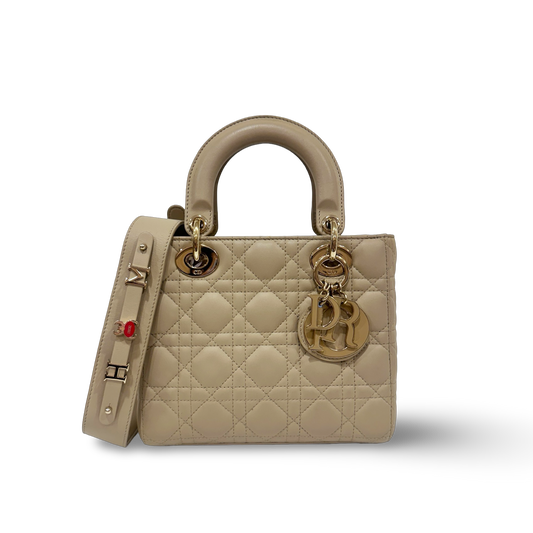 Dior Quilled Lambskin Small ABC Dior Lady Bag - GHW / Beige