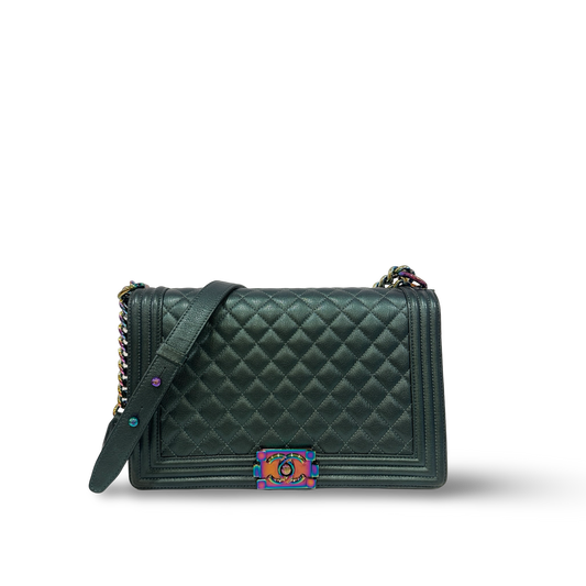 Chanel Quilted Calfskin New Medium Iredescent Boy Bag - GHW / Green