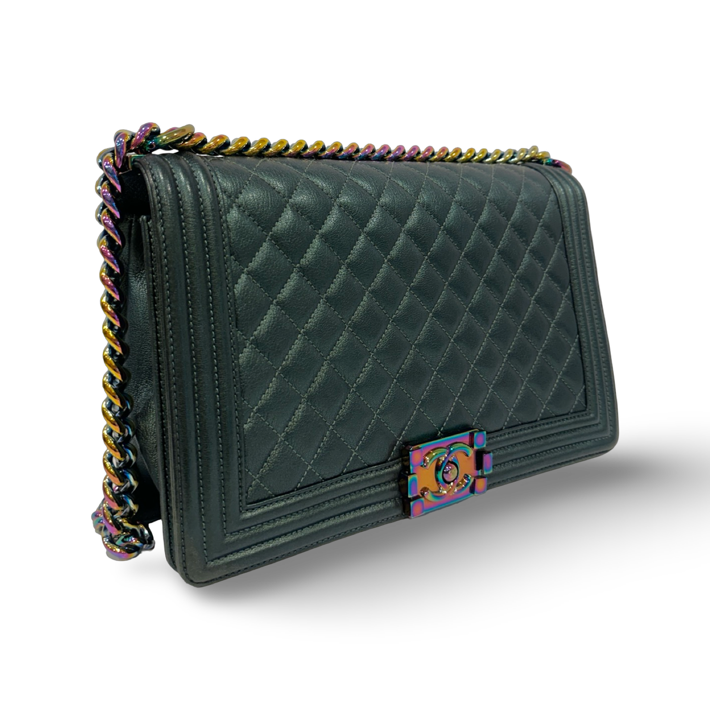 Chanel Quilted Calfskin New Medium Iredescent Boy Bag - GHW / Green