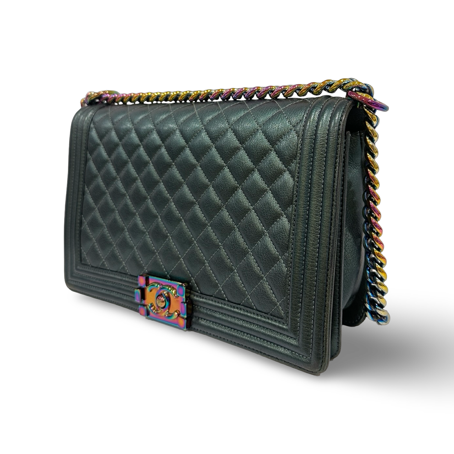 Chanel Quilted Calfskin New Medium Iredescent Boy Bag - GHW / Green