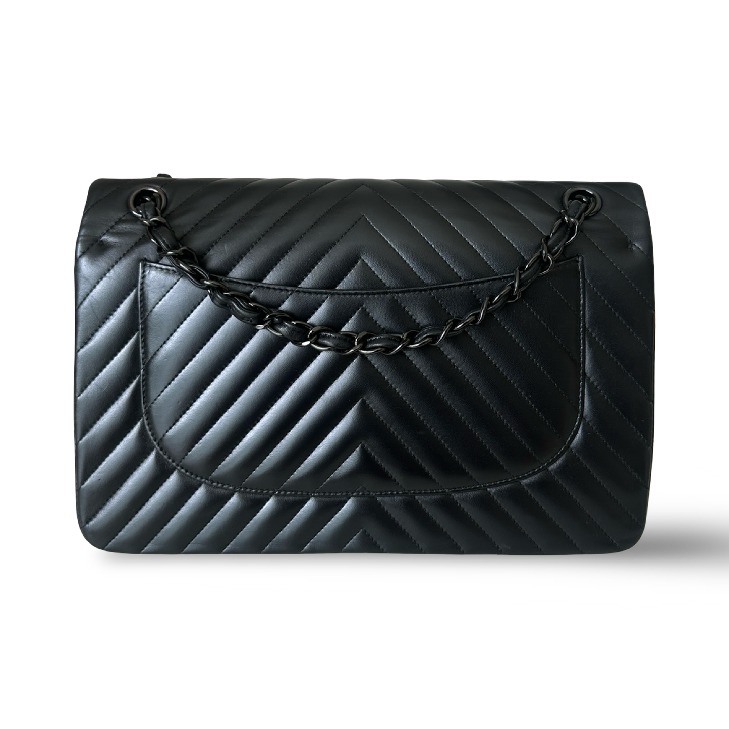 Chanel Chevron Lambskin Jumbo So Black Double Flap - Black / BHW