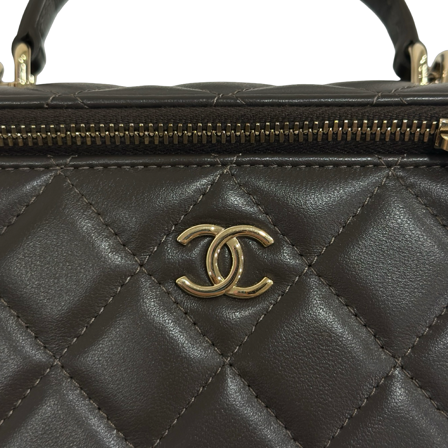 Chanel Quilted Lambskin Small Tophandle Vanity Box - GHW / Brown