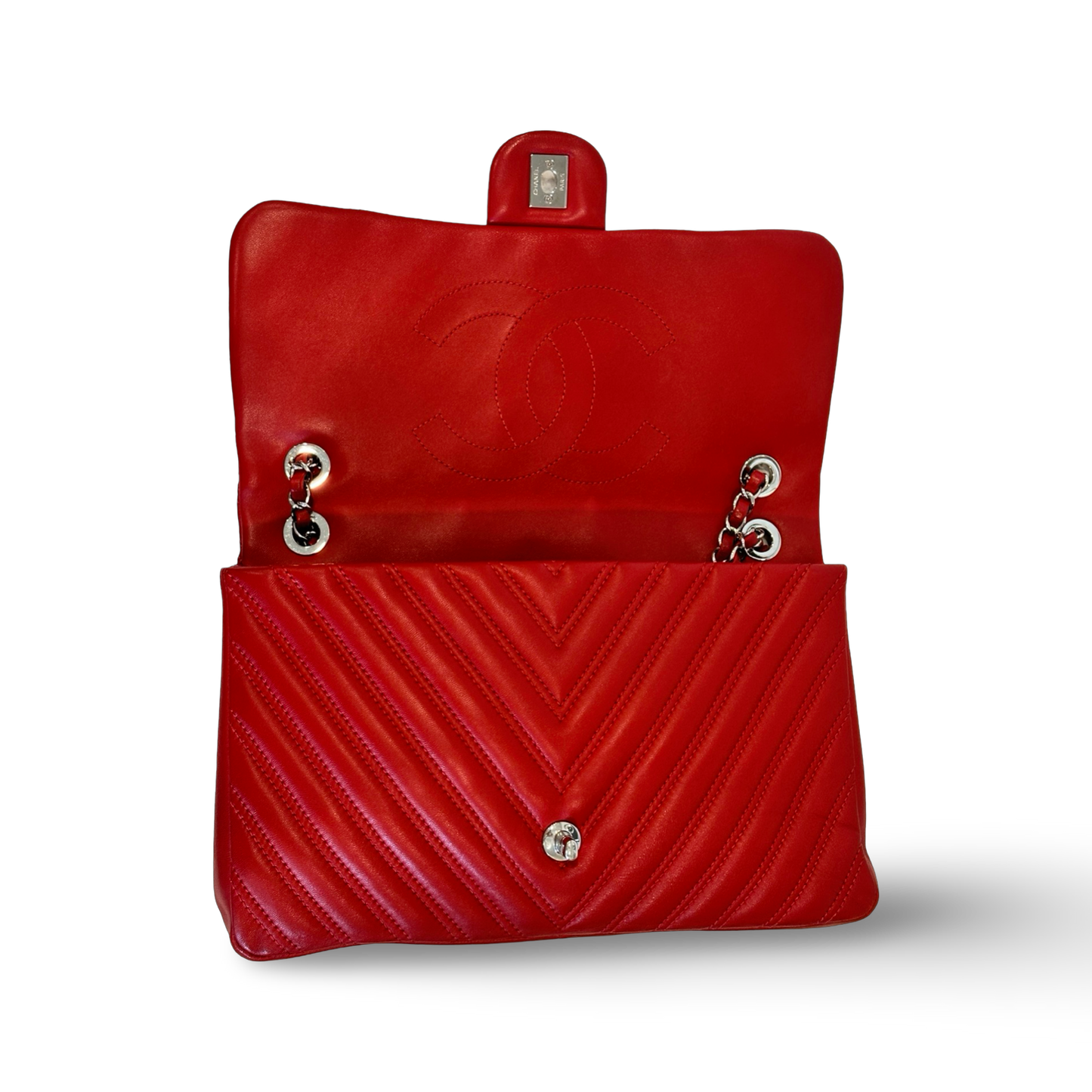 Chanel Chevron Lambskin Small Single Flap Red