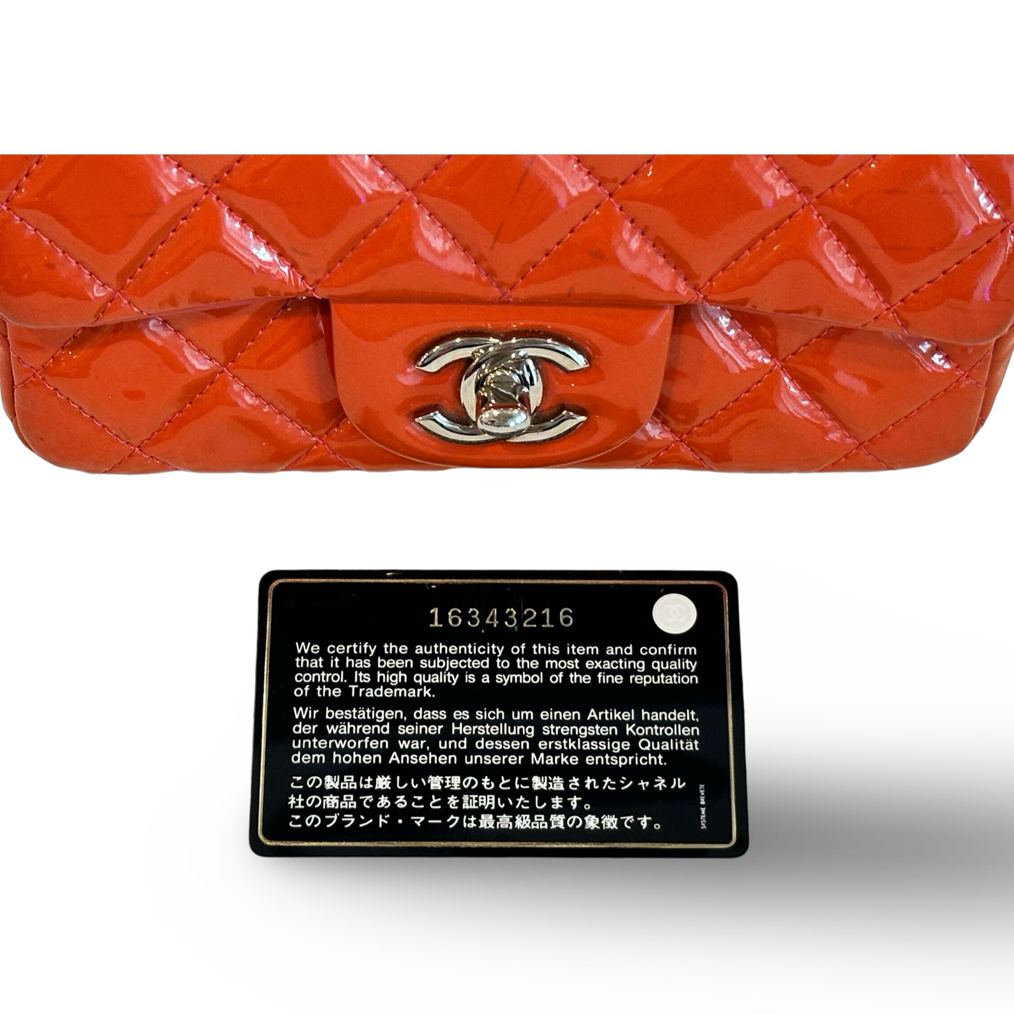Chanel Classic Mini Rectangle Patent Single Flap Orange Pink