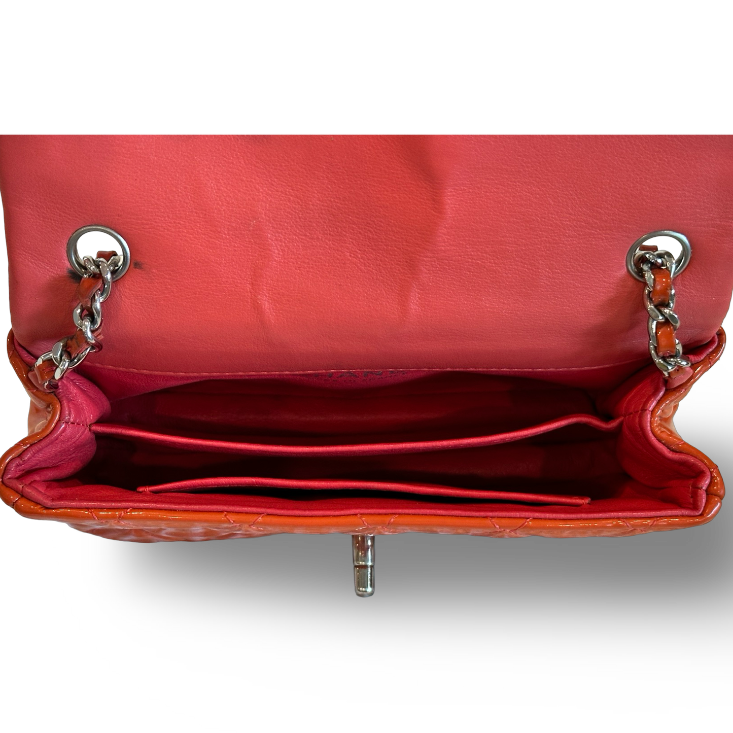 Chanel Classic Mini Rectangle Patent Single Flap Orange Pink