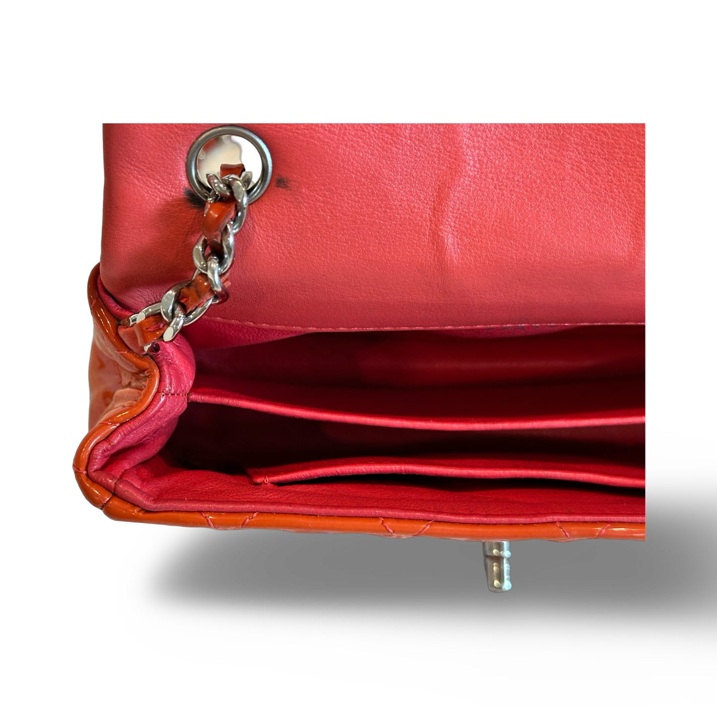 Chanel Classic Mini Rectangle Patent Single Flap Orange Pink