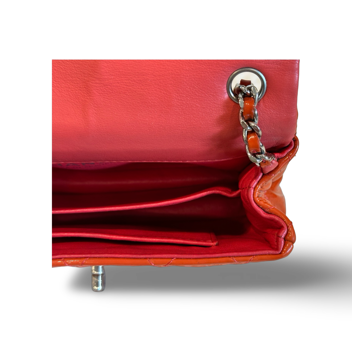 Chanel Classic Mini Rectangle Patent Single Flap Orange Pink