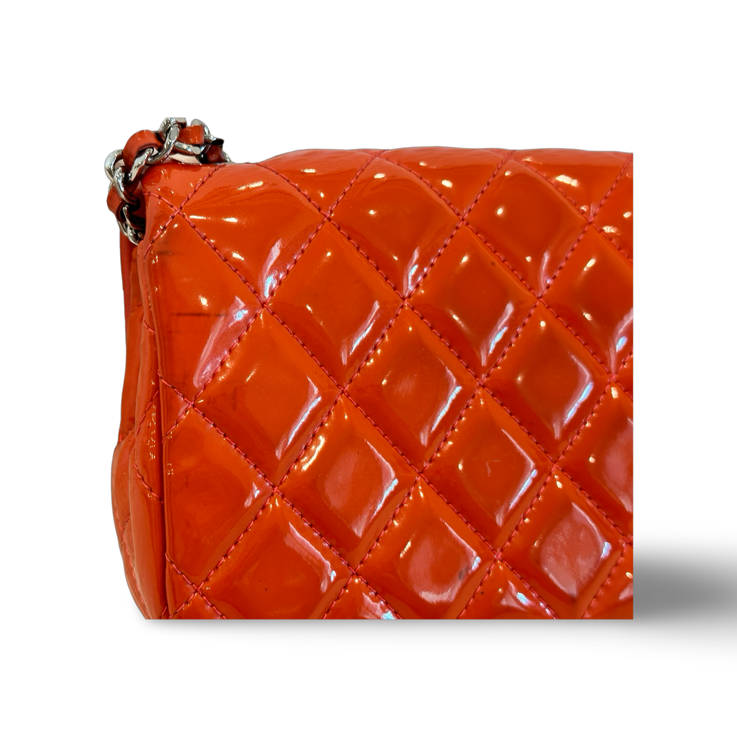 Chanel Classic Mini Rectangle Patent Single Flap Orange Pink